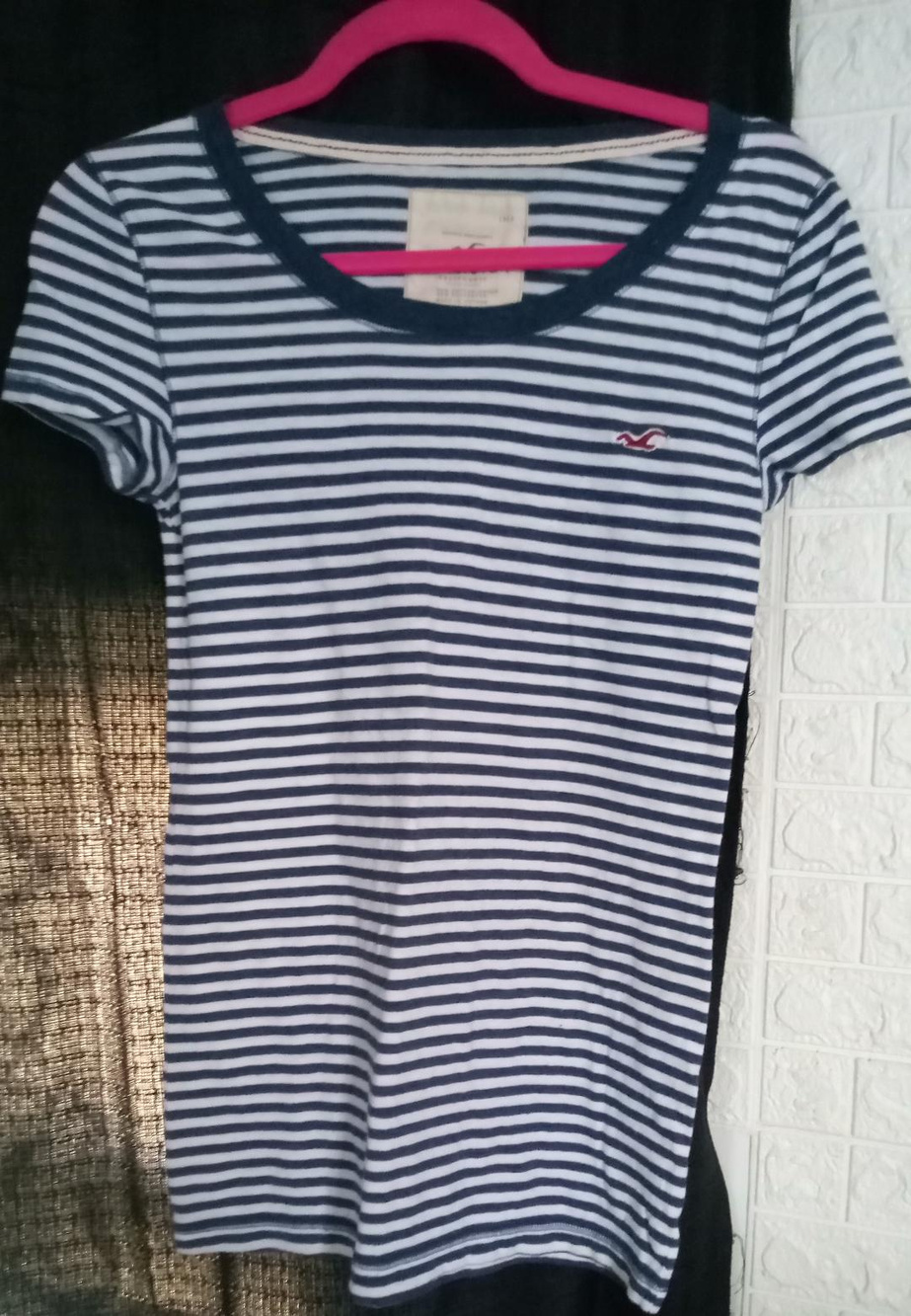 Hollister Striped Scoop Neck T Shirt Navy White Size M